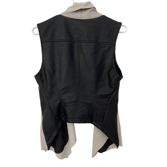 Blanc Noir Faux Leather Cardigan Vest Womens Small Zip Pockets Black Beige Moto - Picture 2 of 7